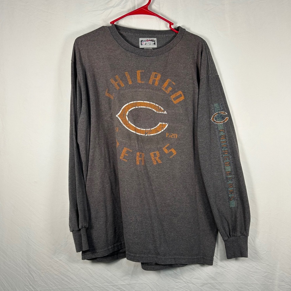 NFL Chicago Bears Long Sleeve Shirt Mens Large Gray Distressed Graphic Tee